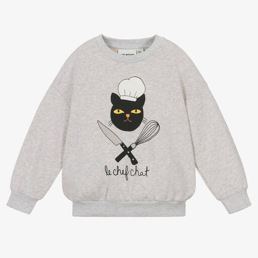 Mini Rodini-Graues Chef Cat Bio-Sweatshirt | Childrensalon Outlet