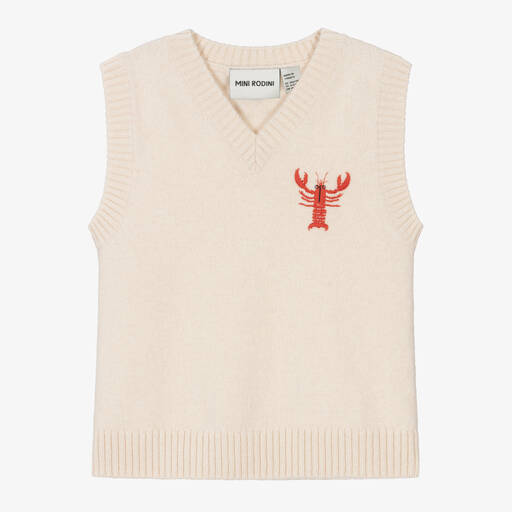 Mini Rodini-Ivory Lobster Organic Wool Sweater Vest | Childrensalon Outlet