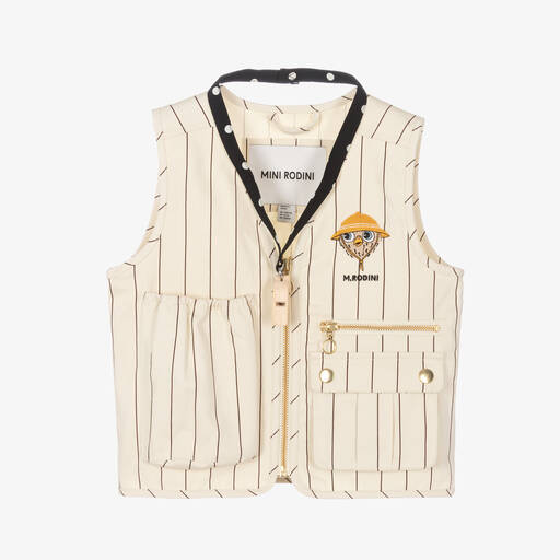 Mini Rodini-Ivory Organic Cotton Owl Gilet | Childrensalon Outlet