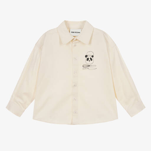 Mini Rodini-Ivory Organic Cotton Panda Shirt | Childrensalon Outlet
