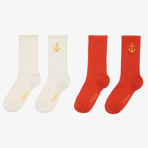 Mini Rodini-Кремовые и красные носки с якорем (2пары) | Childrensalon Outlet