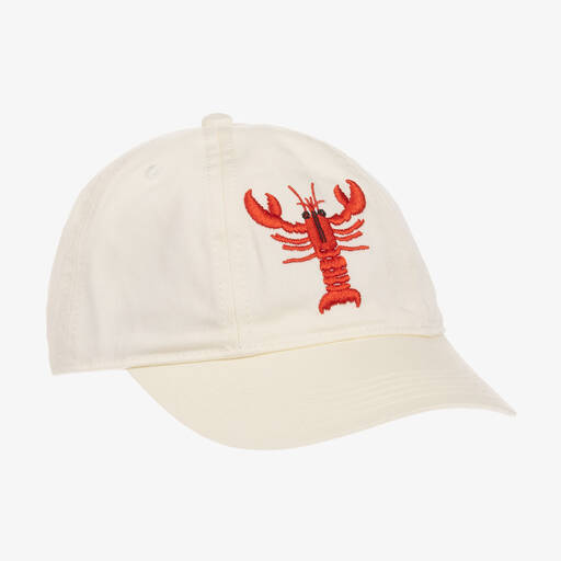 Mini Rodini-Ivory & Red Embroidered Lobster Cap  | Childrensalon Outlet