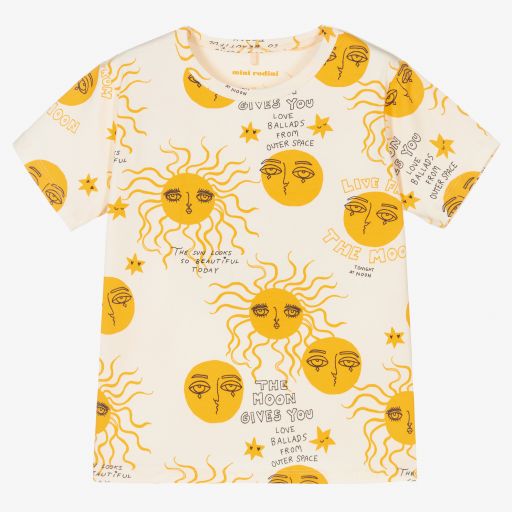 Mini Rodini-Ivory & Yellow Cotton T-Shirt | Childrensalon Outlet
