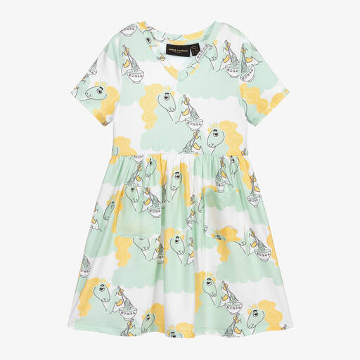 Mini Rodini-White & Green Unicorn Dress | Childrensalon Outlet