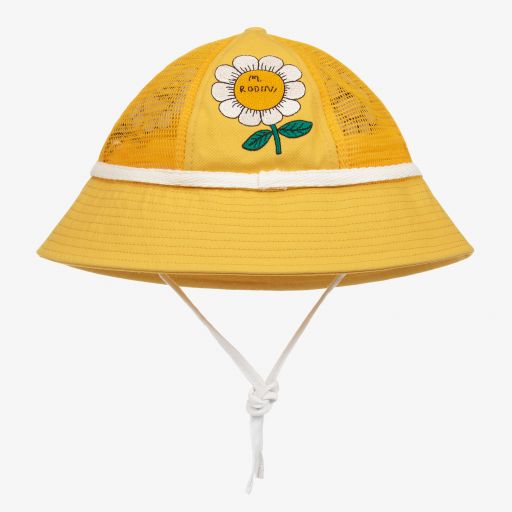 Mini Rodini-Yellow Cotton & Mesh Sun Hat | Childrensalon Outlet