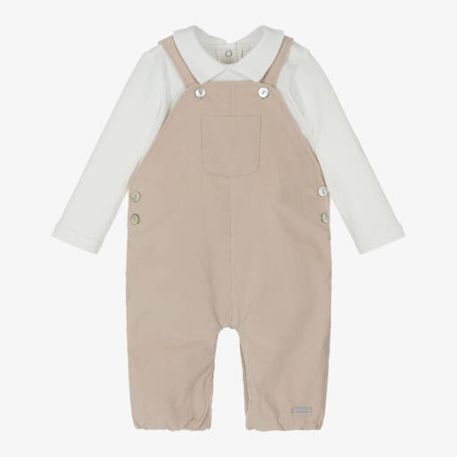Mintini Baby-Baby Boys Beige & Ivory Jersey & Needlecord Dungaree Set | Childrensalon Outlet