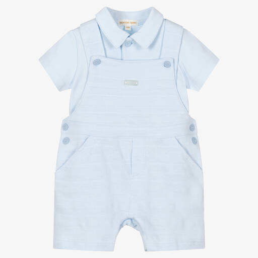 Mintini Baby-Baby Boys Blue Cotton Dungaree Shorts Set | Childrensalon Outlet