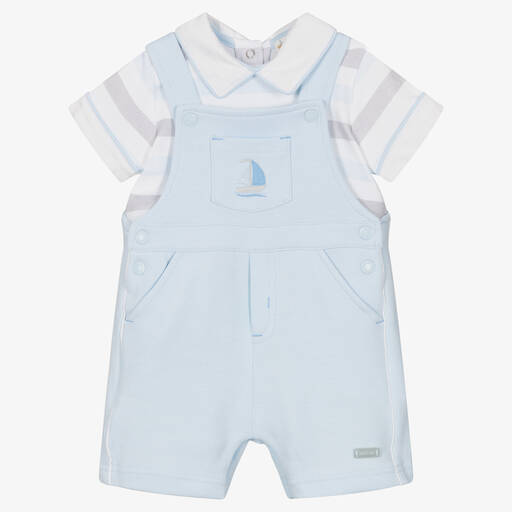 Mintini Baby-Baby Boys Blue Cotton Dungaree Shorts Set | Childrensalon Outlet