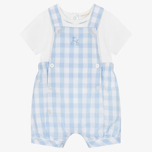 Mintini Baby-Baby Boys Blue Cotton Dungaree Shorts Set | Childrensalon Outlet