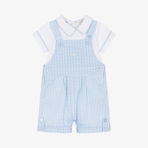 Mintini Baby-Baby Boys Blue Cotton Dungaree Shorts Set | Childrensalon Outlet