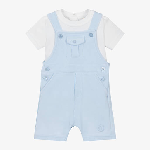 Mintini Baby-Baby Boys Blue Cotton Dungaree Shorts Set | Childrensalon Outlet