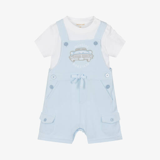 Mintini Baby-Baby Boys Blue Cotton Dungaree Shorts Set | Childrensalon Outlet