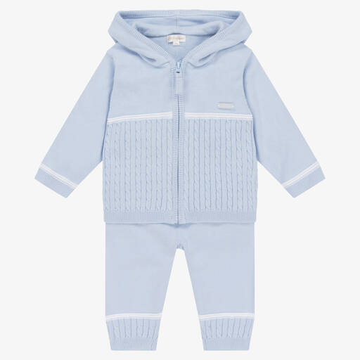Mintini Baby-Baby Boys Blue Cotton Knit Trouser Set | Childrensalon Outlet