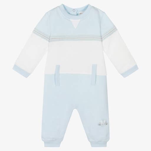 Mintini Baby-Baby Boys Blue Cotton Romper | Childrensalon Outlet