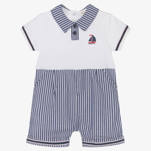 Mintini Baby-Baby Boys Blue & White Cotton Shortie | Childrensalon Outlet