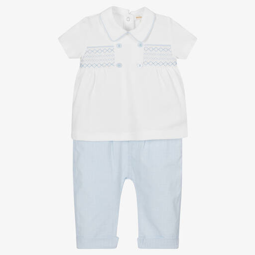 Mintini Baby-Baby Boys Blue & White Cotton Shorts Set | Childrensalon Outlet