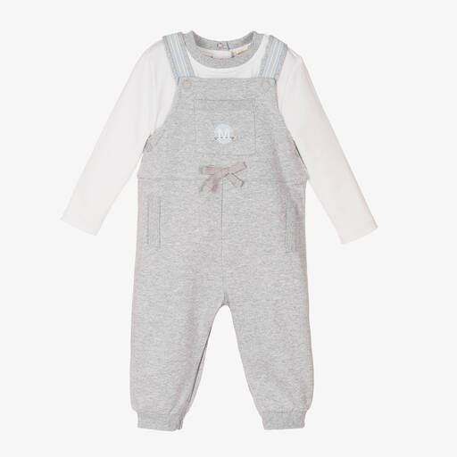 Mintini Baby-Baby Boys Grey Dungaree Set | Childrensalon Outlet