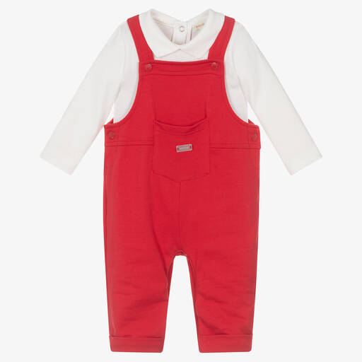Mintini Baby-Baby Boys Red Dungaree Set | Childrensalon Outlet