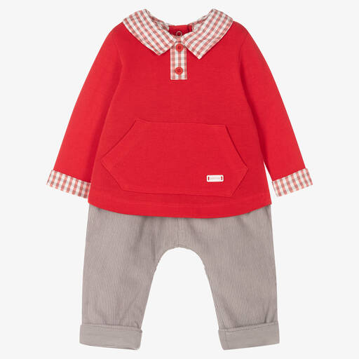 Mintini Baby-Baby Boys Red & Grey Trouser Set | Childrensalon Outlet