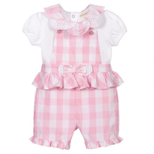 Mintini Baby-Baby Girls Dungaree Shorts Set | Childrensalon Outlet