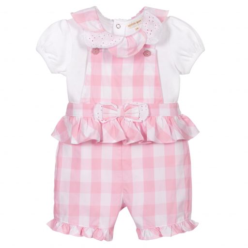 Mintini Baby-Baby Girls Dungaree Shorts Set | Childrensalon Outlet