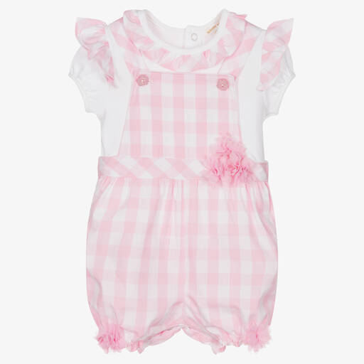 Mintini Baby-Baby Girls Dungaree Shorts Set | Childrensalon Outlet