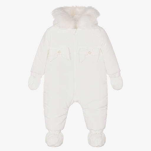 Mintini Baby-Baby Girls Ivory Padded Snowsuit | Childrensalon Outlet
