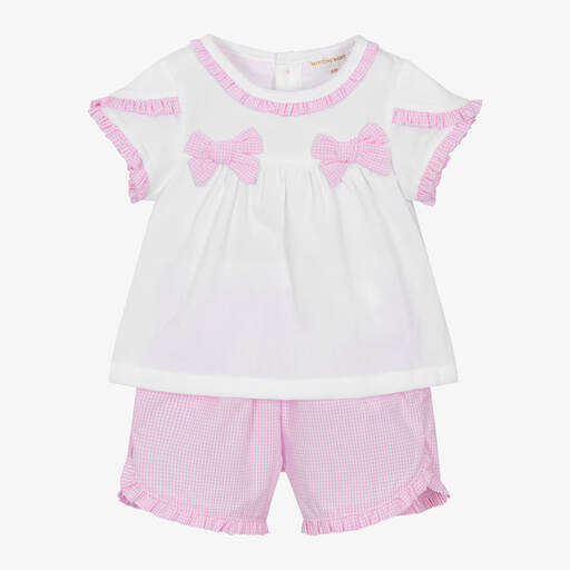 Mintini Baby-Baby Girls Pink Cotton Gingham Shorts Set | Childrensalon Outlet