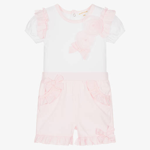 Mintini Baby-Baby Girls Pink Cotton Shorts Set | Childrensalon Outlet