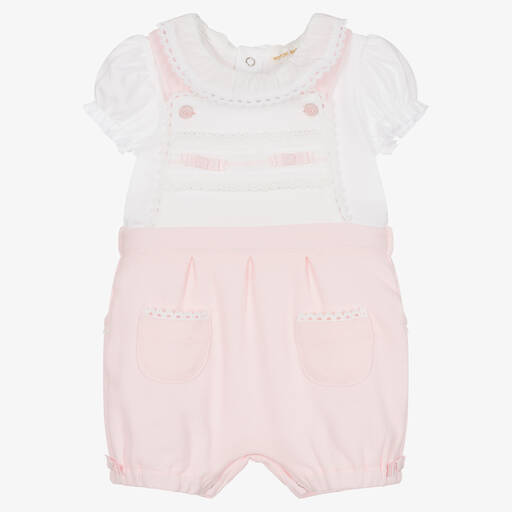 Mintini Baby-Baby Girls Pink Dungaree Shorts Set | Childrensalon Outlet