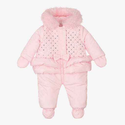 Mintini Baby-Baby Girls Pink Padded Snowsuit | Childrensalon Outlet