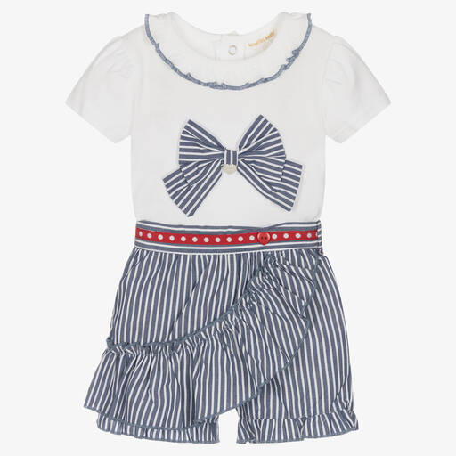 Mintini Baby-Baby Girls White & Blue Skort Set | Childrensalon Outlet