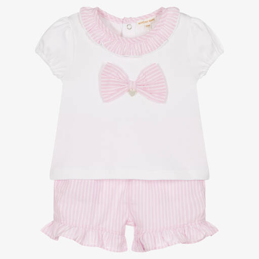 Mintini Baby-Baby Girls White & Pink Shorts Set | Childrensalon Outlet