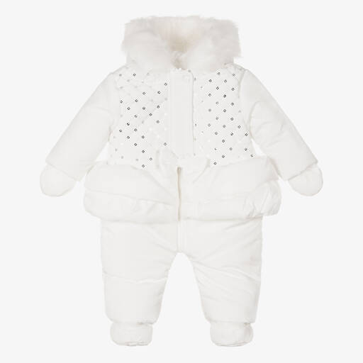 Mintini Baby-Baby Girls White Snowsuit | Childrensalon Outlet