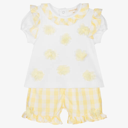 Mintini Baby-Baby Girls White & Yellow Shorts Set | Childrensalon Outlet