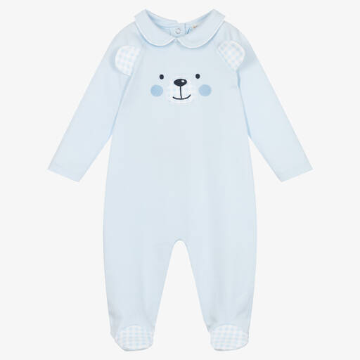 Mintini Baby-Blue Cotton Bear Babygrow | Childrensalon Outlet