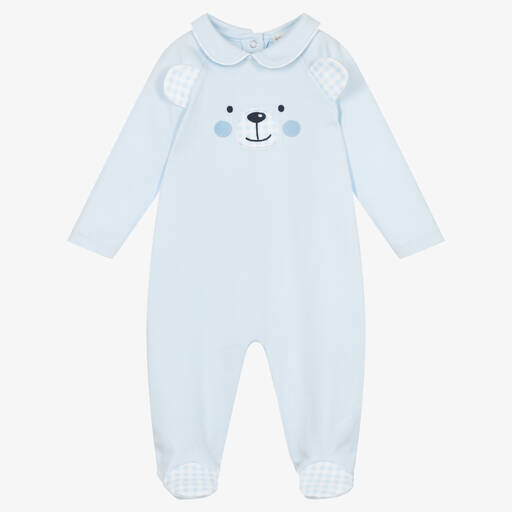 Mintini Baby-Blue Cotton Bear Babygrow | Childrensalon Outlet