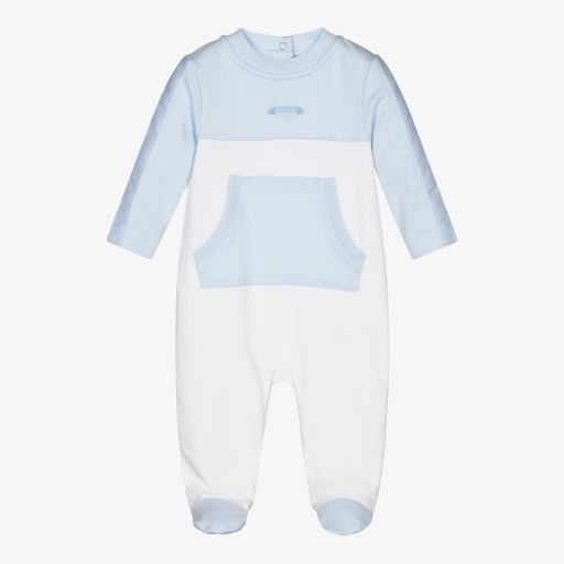 Mintini Baby-Blue & White Cotton Babygrow | Childrensalon Outlet