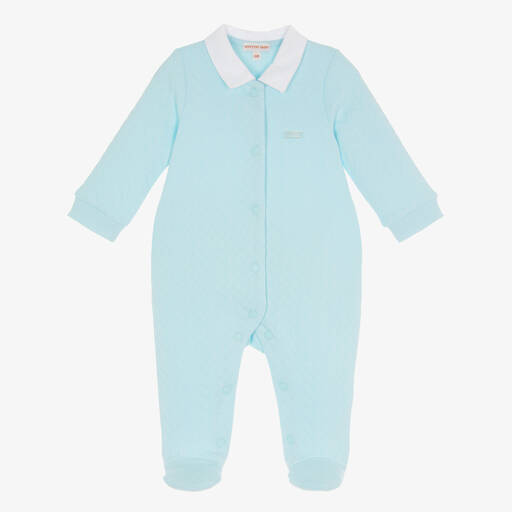 Mintini Baby-Boys Blue Cotton Babygrow  | Childrensalon Outlet