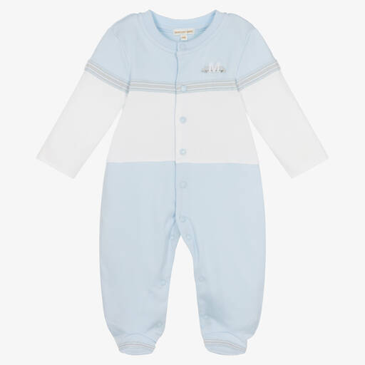 Mintini Baby-Boys Blue Cotton Jersey Babygrow | Childrensalon Outlet
