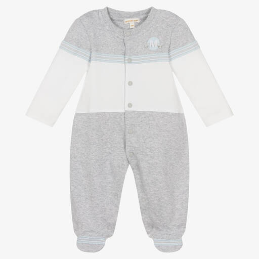 Mintini Baby-Boys Grey Cotton Jersey Babygrow | Childrensalon Outlet