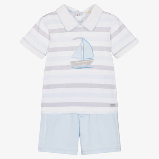 Mintini Baby-Boys Pale Blue Cotton Shorts Sets | Childrensalon Outlet