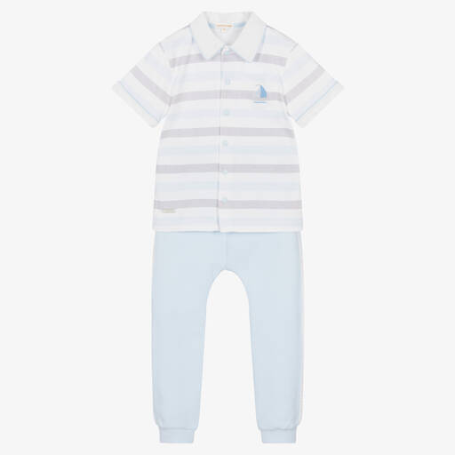 Mintini Baby-Boys Pale Blue Cotton Trouser Set | Childrensalon Outlet
