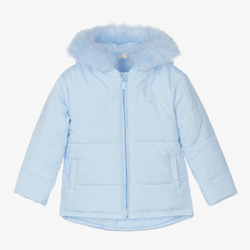 Mintini Baby-Girls Blue Hooded Puffer Jacket | Childrensalon Outlet