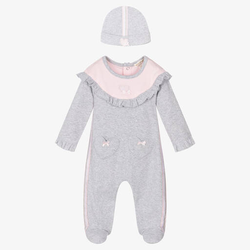 Mintini Baby-Girls Grey Cotton Babygrow Set | Childrensalon Outlet