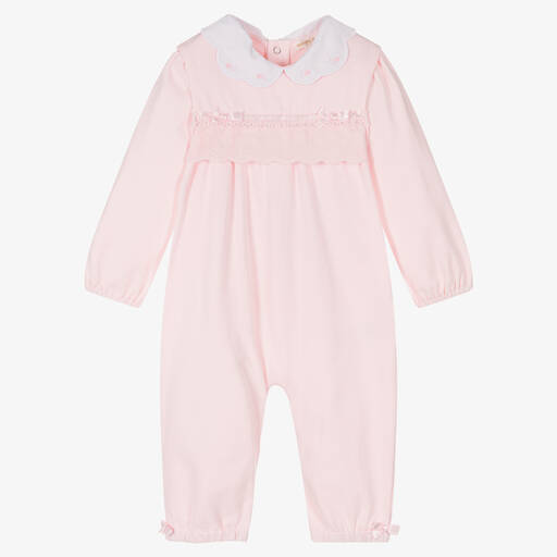 Mintini Baby-Girls Pink Cotton Dungaree Set | Childrensalon Outlet