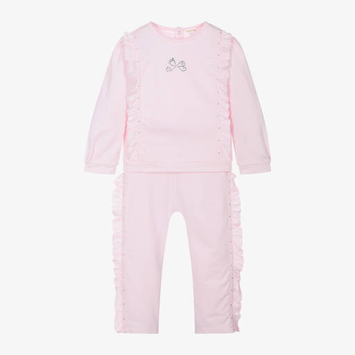 Mintini Baby-Girls Pink Cotton Tracksuit | Childrensalon Outlet