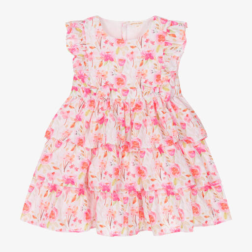 Mintini Baby-Girls Pink Floral Embroidered Cotton Dress | Childrensalon Outlet