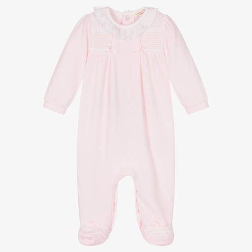 Mintini Baby-Girls Pink Velour Babygrow | Childrensalon Outlet