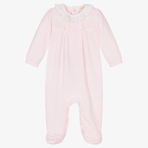 Mintini Baby-Girls Pink Velour Babygrow | Childrensalon Outlet